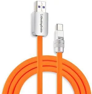 chubbycable Chubby 2.0 Fast Charging Cable Durable Soft Silicone USB C Cable 120W Extra Thick Phone Charger Cord Data Transfer Cord, Orange, USB-A to Type-C, 19.6 FT