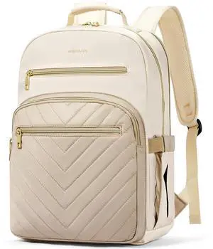 BOSTANTEN 15.6 Inch Laptop Backpack for Women- College Teacher Computer Bag Travel Backpack Purse, Beige