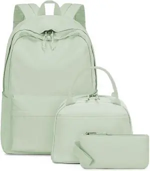 Bluboon School Backpack Set Girls Womens Laptop Bookbag Casual Daypack Fits 15 inch Laptop with Lunch Tote Bag and Pencil BagGreen-3 set