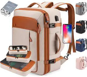 BAGPARKK Travel Laptop Backpack,42L Carry on Luggage, Flight Approved Expandable Backpack,Business Anti Theft Weekender Bags for Women Men, Water Resistant Expandable Backpacks With 4 Packing Cubes