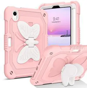 BENTOBEN for iPad mini 7 A17 Pro Case, for iPad mini 7th/6th Generation Case (2024/2021) with Pencil Holder Kickstand Heavy Duty Shockproof Bumper Protective Girl Boy Kids Tablet Cover, Pink Design