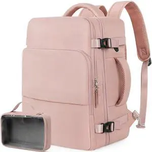 Beraliy Travel Backpack for Women Airline Approved Carry On Backpack, 16 Inch Business Work Backpack with Laptop Compartment, Airplane Personal Item Travel Bags for Trip, Underseat Weekend Bag, Pink