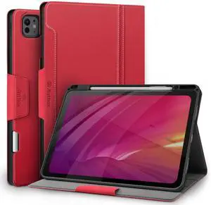 Antbox for iPad Pro 13 Inch Case M4(2024), Built-in Pencil Holder, Supports Pencil Pro/(USB-C), Auto Sleep/Wake, PU Leather (Red)