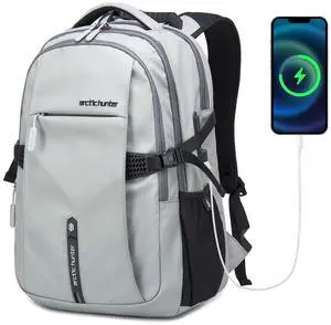 ARCTIC HUNTER AH Travel Carry On 15.6" Laptop Backpack for Men, Large 30L Anti-Theft & Waterproof Backpacks Flight Approved for Business, Commuting, Work, Weekend Casual Daypack, Grey, Silver