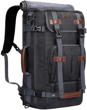 WITZMAN Canvas Backpack Vintage Travel Backpack Large Laptop Bags Convertible Shoulder Rucksack(A519-1 Black)