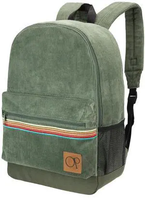 Ocean Pacific OG Corduroy Backpack for Travel, Sports, Beach, Work, Casual Daypack for Men Women Fits 15.6 Inch Laptop (Olive)