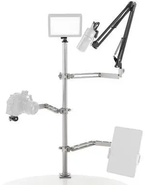 AMBITFUL Live Broadcast Boom Arm, Desktop Camera Mount, Webcam Mount, Microphone Boom, Laptop Stand for Webcam, Camera, Laptop, LED Light, Podcasting