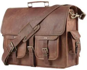 Leather Briefcase 18 inch Laptop Messenger Bag for Men and Women best crossbody Satchel for Office work travel