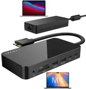 iVANKY FusionDock 1 M4 MacBook Pro Docking Station with 150W Power Adapter, 12-in-2 Dual 4K@60Hz Monitor Dock for MacBook M1/M2/M3 Pro/Max Display Dock 2HDMI 2.0, 96W PD, 6 USB, Ethernet SD/TF Audio