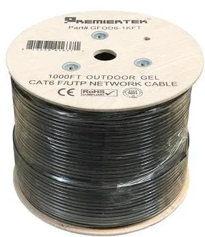 Premiertek 1000ft CAT6 Gel Filled Shielded FTP Outdoor Direct Burial Network LAN Cable (Black)