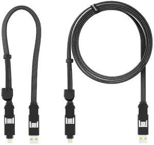 Rolling Square inCharge XL 1ft + 6.6ft Bundle - 6-in-1 Universal Charging Cables, USB-C, Lightning, USB-A and Micro USB, 100W Ultra-Fast Charging Power, Black