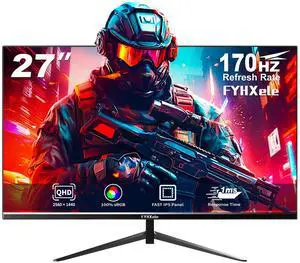 FYHXele Gaming Monitor, 27 inch 1440p170Hz Fast IPS Monitor, 2K QHD 1ms GTG Fast Computer Monitor, HDMI/USB/DP Vertical Monitor, FreeSync & G-Sync Eye Care, VESA Mount, Black