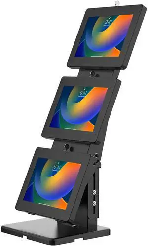 Triple Screen Kiosk  CTA Triple-Screen Adjustable Restaurants and Food Delivery Service Kiosk with 3 Universal Security Enclosures - Compatible with 7-12 Tablets (PAD-PARAMULTI)