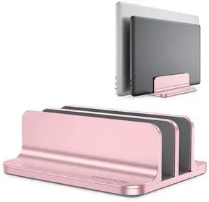 OMOTON [Updated Dock Version] Vertical Laptop Stand, Double Desktop Stand Holder with Adjustable Dock (Up to 17.3 inch), Fits All MacBok/Surface/Samsung/HP/Dell/Chrome Book (Rose Gold)