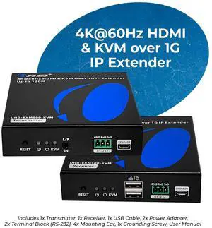 OREI 4K KVM HDMI Extender Over IP CAT6 4K@60Hz One to Many Upto 330 Feet, 2 USB 1.1 Loop Out - Send to Multiple Location Over 1G Switch (UHD-EXM500-KVM)