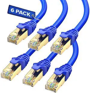 Cat7 Ethernet Cable 15 Feet  6 Pack High-Speed LAN Network Patch Cords, RJ45 Gold-Plated Connectors, 600MHz, 10Gbps  for Router, Modem, PC, Gaming, Streaming  Blue