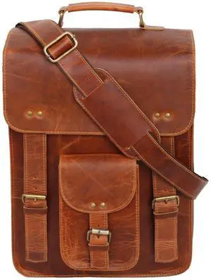 jaald Leather Messenger Bag  Vintage Laptop Case Crossbody Bag for Men & Women  Satchel Man Purse w/Adjustable Straps  Shoulder Computer Distressed for Business, College, Office & Work
