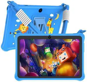 PRITOM 7 inch Kids Tablet with Lanyard, 32GB Toddler Tablet Android 13 with WiFi, Dual Camera, Education, Games, Kids Software Pre-Installed, Parental Control, Blue