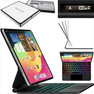 Snugg iPad Air 11 Case with Keyboard with Apple Pencil Holder & Live Battery Display - Bluetooth Backlit Magic for iPad 11 Case with Keyboard