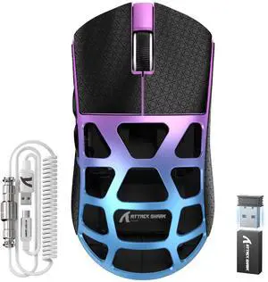 FELICON x Attack Shark R3 Wireless Gaming Mouse,PAW3395 26K DPI 8KHz Polling Rate,Magnesium Alloy 46g Ultralight,Programmable Tri-Mode BT/2.4G/Wired Computer Mice with Coiled Cable - Purple Blue&Tape