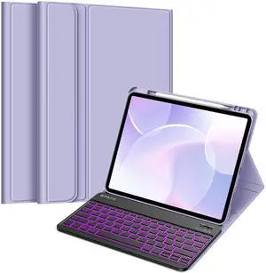 FINTIE Keyboard Case for iPad Air 13-inch (M3) 2025 / (M2) 2024 with Pencil Holder - Soft TPU Back Cover with Magnetically Detachable Bluetooth Keyboard, Backlight/Lilac Purple