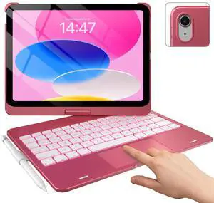 typecase Touch iPad 10th Generation Case with Keyboard (10.9", 2022) and iPad A16 (11th Gen, 2025)  360° Rotatable, 11-Color Backlit, Multi-Touch Trackpad, Thin & Light (Pink)