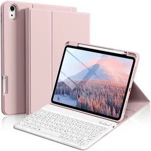 kenke for iPad 11/10th Gen Case with Keyboard 11/10.9 inch 2025 A16/2022, Detachable Wireless Bluetooth Keyboard Case with Right Side Pencil Holder, White Square Keycaps (Pink)