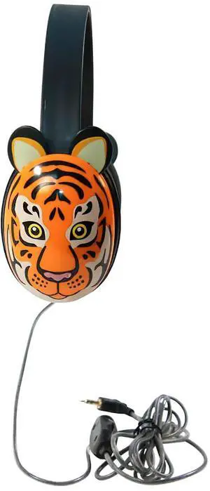 2810-TIG Listening First Headphones, Tiger Motif; Adjustable and Flexible Headband; Slotted Baffles in Ear Cups; 3.5mm Plug; 5.5-Foot Attached Cord; Inline Volume Control
