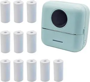 Zplumestarxx Mini Portable Printer Inkless Sticker with 11 Rolls Paper Bluetooth Mini Smart Pocket Portable Receipt Printer Inkless Thermal for iOS&Android Green