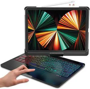 BORIYUAN iPad Air 4th Generation 10.9 Keyboard Case with Touchpad Backlit Keyboard Folio Smart 360 Rotate Stand Keyboard Cover for iPad 10.9/Pro 11 inch,Support Apple Pencil Charging (Black)