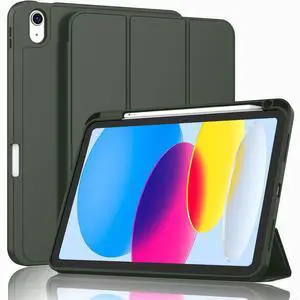 ZryXal iPad (A16) Case/iPad 10th Generation Case [11-Inch 2025/10.9 Inch 2022] with Pencil Holder, Smart Cover with Soft TPU Back [Support Auto Wake/Sleep] (Dark Green)
