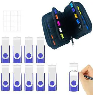 Bundle of USB Case of 20 Slots and 10 Pack 4GB Blue USB Flash Drives USB Holders to Organize 10 Thumb Drives 4 GB