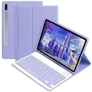 Keyboard Case for Samsung Galaxy Tab S6 Lite 10.4 inch 2024/2022/2020, Candy Colors Slim Protective Cover with Magnetic Detachable Bluetooth Keyboard with S Pen Holder, Purple