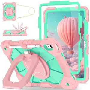 WESOROL Case for iPad (A16) 11th/10th Generation 2025/2022 with Screen Protector 360 Rotating Stand Pencil Holder iPad Case10th Generation Shockproof Cover for iPad 11th/10th Gen Case Kids,Rose Mint