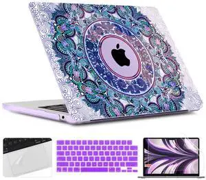 TWOLSKOO for M4 MacBook Air 13.6 inch Case 2025-2022 Release M4 A3240 M3 A3113 M2 A2681, Plastic Hard Shell & Screen Protector & Keyboard Cover & Trackpad Film, Mandala