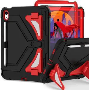 Scnioy Case for iPad (A16) 11th Generation 2025, iPad 10th Generation Case 2022, Kids Friendly i Pad 10th Gen Cover with Multi Angles Kickstand Shoulder Strap Screen Protector 11/10.9 Inch, Black Red