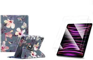 Fintie Bundle: Fintie Rotating Case for iPad Pro 12.9" 6th/5th/4th/3rd Gen - 360 Degree Swiveling Stand Protective Back Cover + [2-Pack] Tempered Glass Screen Protector