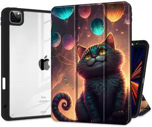 Batianda Case for 13-inch iPad Pro 2024 Case M4 Chip Model A2925 [Built-in Pencil Holder] Shockproof Cover with Clear Transparent Back Shell Soft TPU Bumper,Auto Sleep/Wake, Cheshire Cat