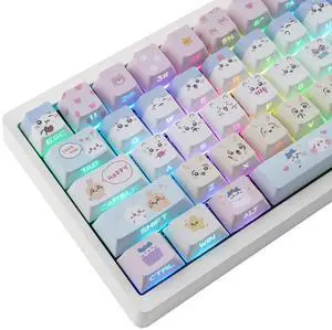 TYRIXKI PBT Keycaps - Side Printed Keycap Set,136 Keys Shine Through Cute Kawaii Cat Keycaps, Cherry Profile Custom Keyboard Keycap for Cherry MX Switches Mechanical Keyboards