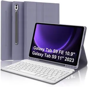 Galaxy Tab S9 FE 10.9 Inch Keyboard Case for Samsung Tablet S9 11 Inch 5G, Detachable Wireless Keypad for Samsung Galaxy S9FE/S9 2023 with Pen Slot, Rechargeable Battery, Smart Cover Folio Grey Purple
