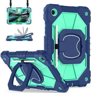 Scnioy for Galaxy Tab A9 Plus Case 11 Inch, Rugged Case for Samsung Galaxy A9+ Tablet with Screen Protector 360 Rotating Stand Shoulder Strap Pen Holder, 2023 Model(SM-X210/X216/218), Navy Mint