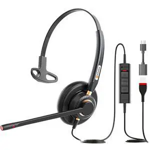 USB Headset with Microphone for Pc Noise Cancelling & Audio Controls Ultra Comfort USB Headphone for Computer Laptop Pc Business Skype UC Webinar Call Center Office