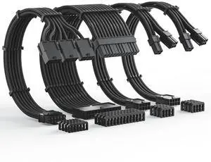 AsiaHorse 12VHPWR Cable Extension Kit, 16AWG Pcie 5.0 PSU Cable Extension Kit Soft Braided Power Supply Cable Extension, 24pin ATX /4+4pin EPS /12+4pin, 30CM Length with Cable Combs