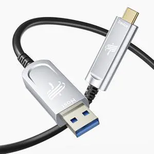 DWLCWY Fiber Optic USB C to USB C Cable(50ft),Slim High Speed 10Gbps USB 3.2 Gen2 Active Optical Cable for VR, Webcam, Laptop etc