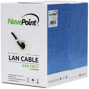 NavePoint CAT5e (CCA), 250ft, Black, Solid Bulk Ethernet Cable, 24AWG 4 Pair, Unshielded Twisted Pair (UTP)