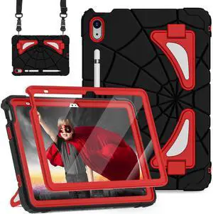 Nitupai Case for iPad 10th Generation Case for Kids 10.9 Inch 2022 10th Gen/iPad A16 11th Generation 11 Inch 2025 Cover with Pen Holder Screen Protector Strap Kids Boys Thickned Cornor, Black Red