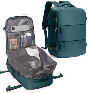 Vacuum Travel Backpack for Women Men, Waterproof Personal Item Bag, Anti-Theft Laptop Daypack for Work Trip Gym with Wet Bag & Shoe Compartment, Peacock Blue