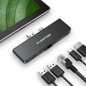 LENTION Surface Pro 7 USB C Hub Docking Station,5-in-1 Surface Pro 7 Hub,4K@60Hz HDMI Port,USB C to Gigabit Ethernet Hub,2 USB 3.0 Hub,PD Type C Charging Port Hub(CS35,Black)