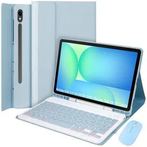 Keyboard Case for Samsung Galaxy Tab S10 FE/S9 FE 10.9 Inch/Galaxy Tab S9 11 Inch 2023, Mouse and 7-Color Backlit Detachable Bluetooth Keyboard, Ultra-Thin Folio Cover with S Pen Holder (Blue)