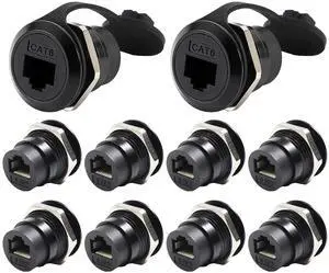 PENGLIN 10PCS RJ45 Shielded Panel Mount Connector, CAT6//5e/5 8P8C Ethernet LAN Cable Coupler Female to Female, RJ45 Bulkhead Feed Thru Socket with Waterproof/Dustproof Cap